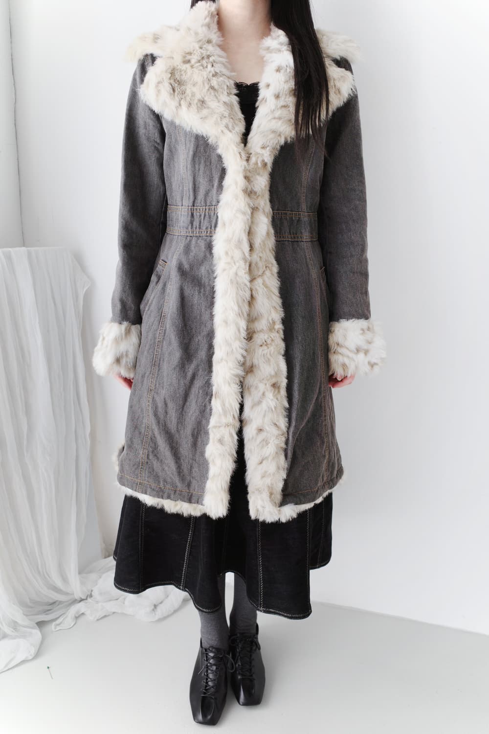 denim long fur jacket 상품이미지8