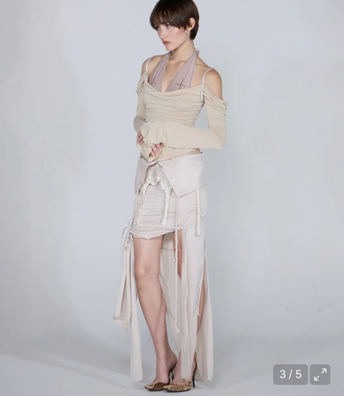 스컬프터 브레이드 디테일 세틴 롱스커트 상품이미지3