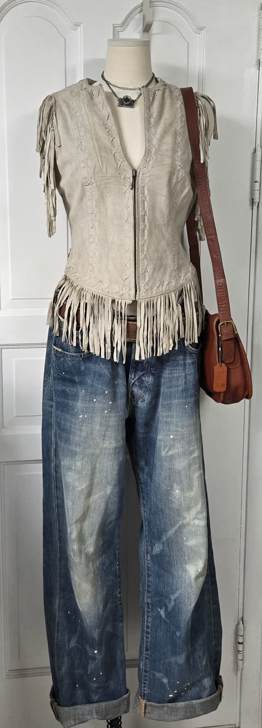 Tommy jeams 타미진스 보헤미안 빈티지 레더베스트 상품이미지1