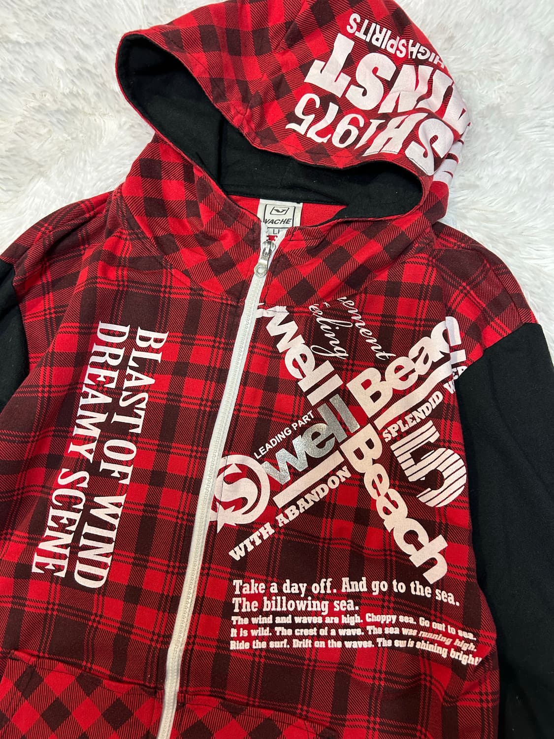 check pattern lettering hood zip-up 상품이미지2
