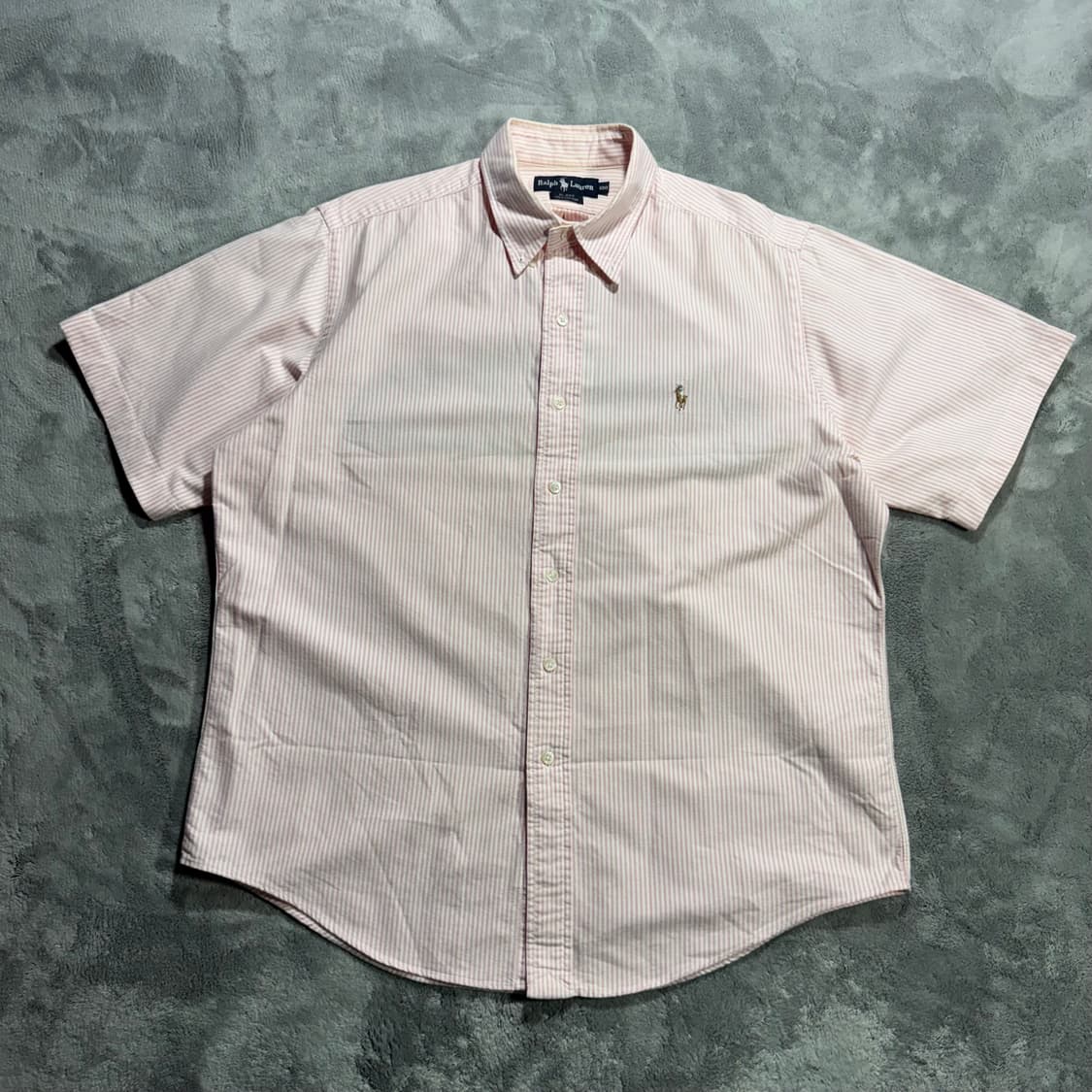 90s 폴로랄프로렌 두산생산 블레이크핏 핑크 반팔 셔츠 상품이미지1