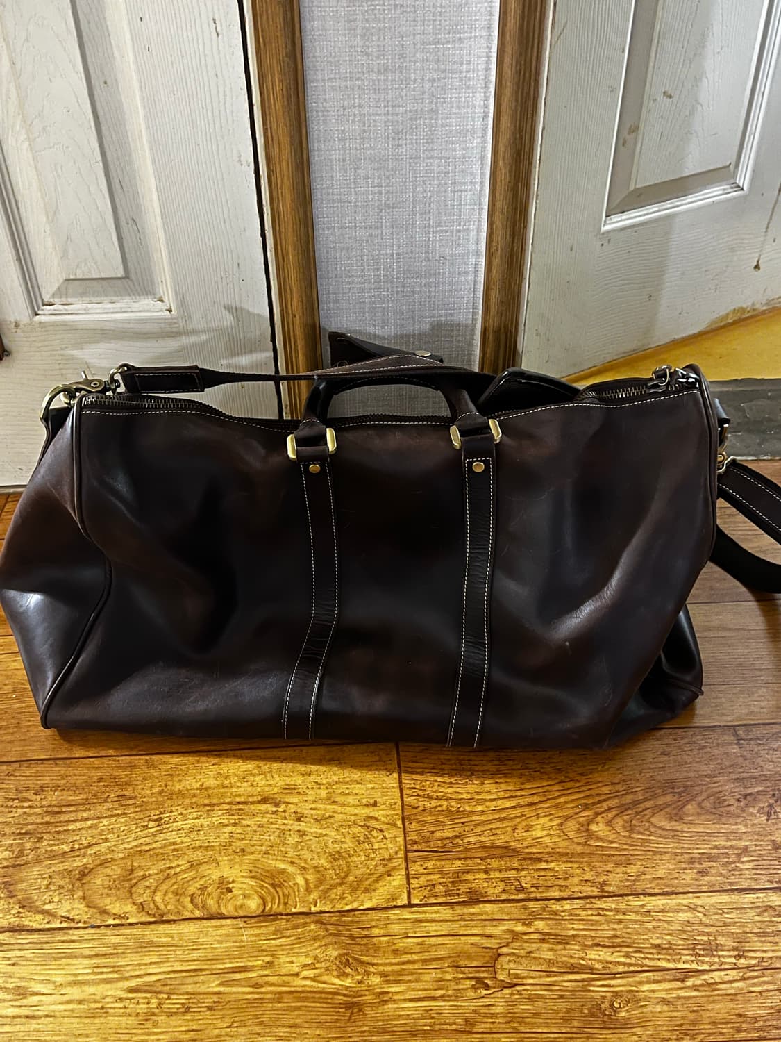 가죽 레더 보스턴백 크로스백 브라운 상품이미지2