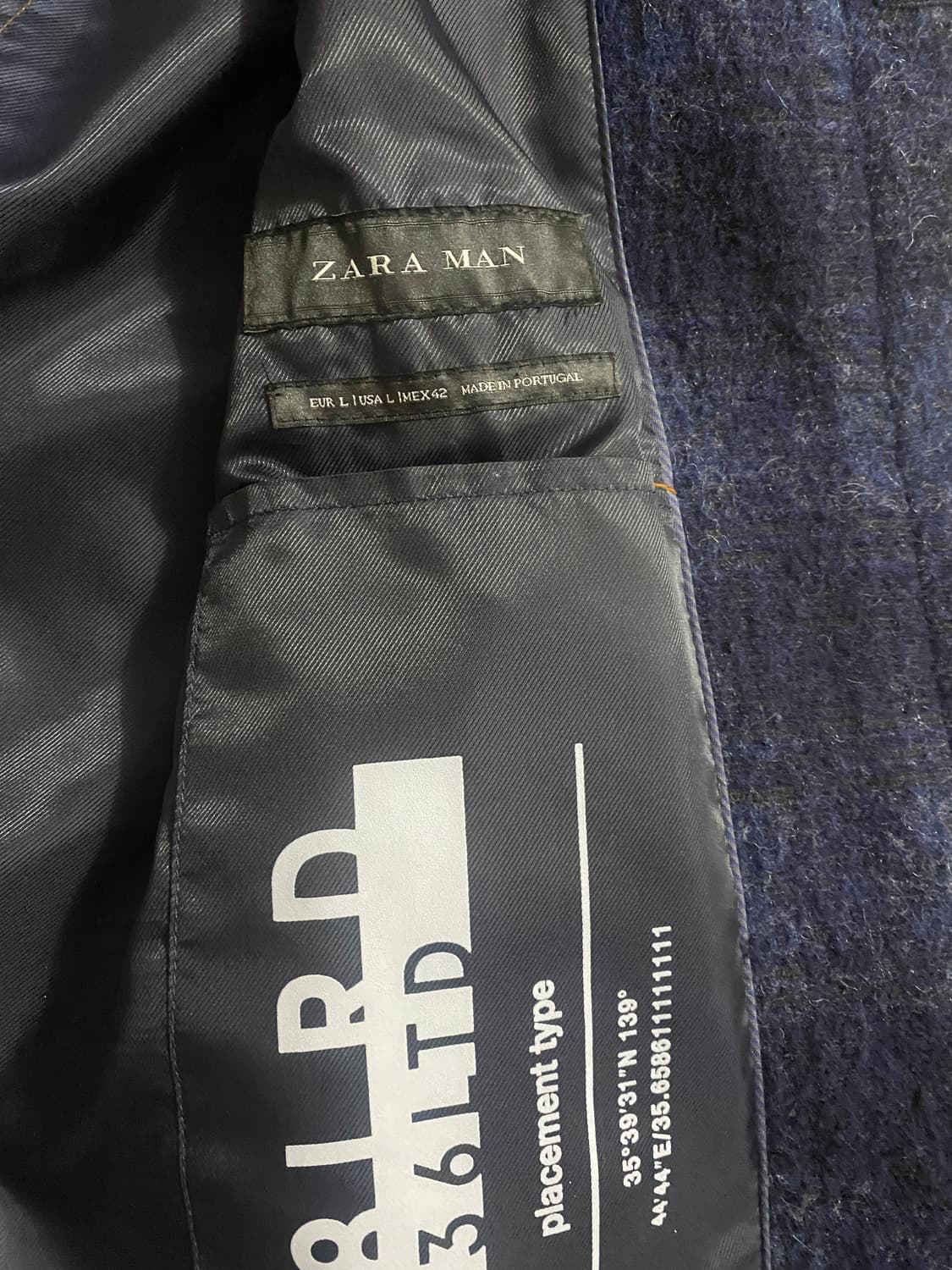zara man 네이비 체크 롱 코트 L 상품이미지5