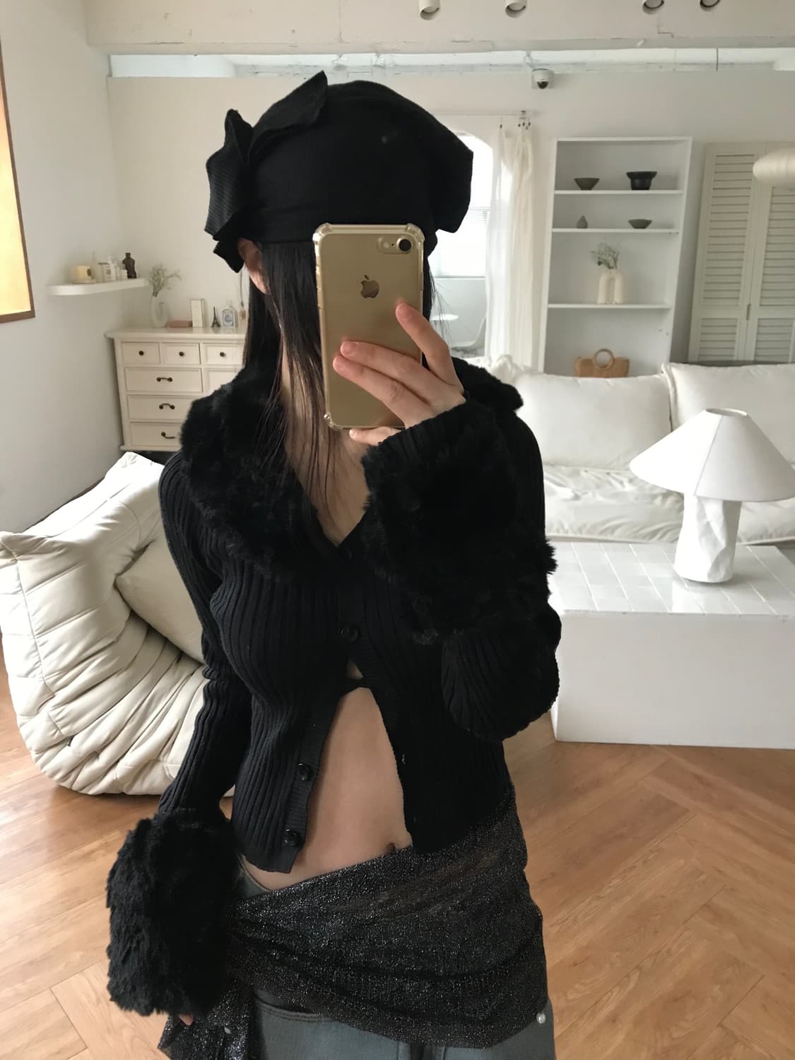 vintage black fur cardigan 상품이미지4