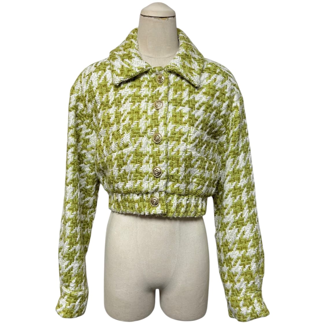 3663 그린 하운드체크 누빔 크롭 트위드 봄버자켓 상품이미지1