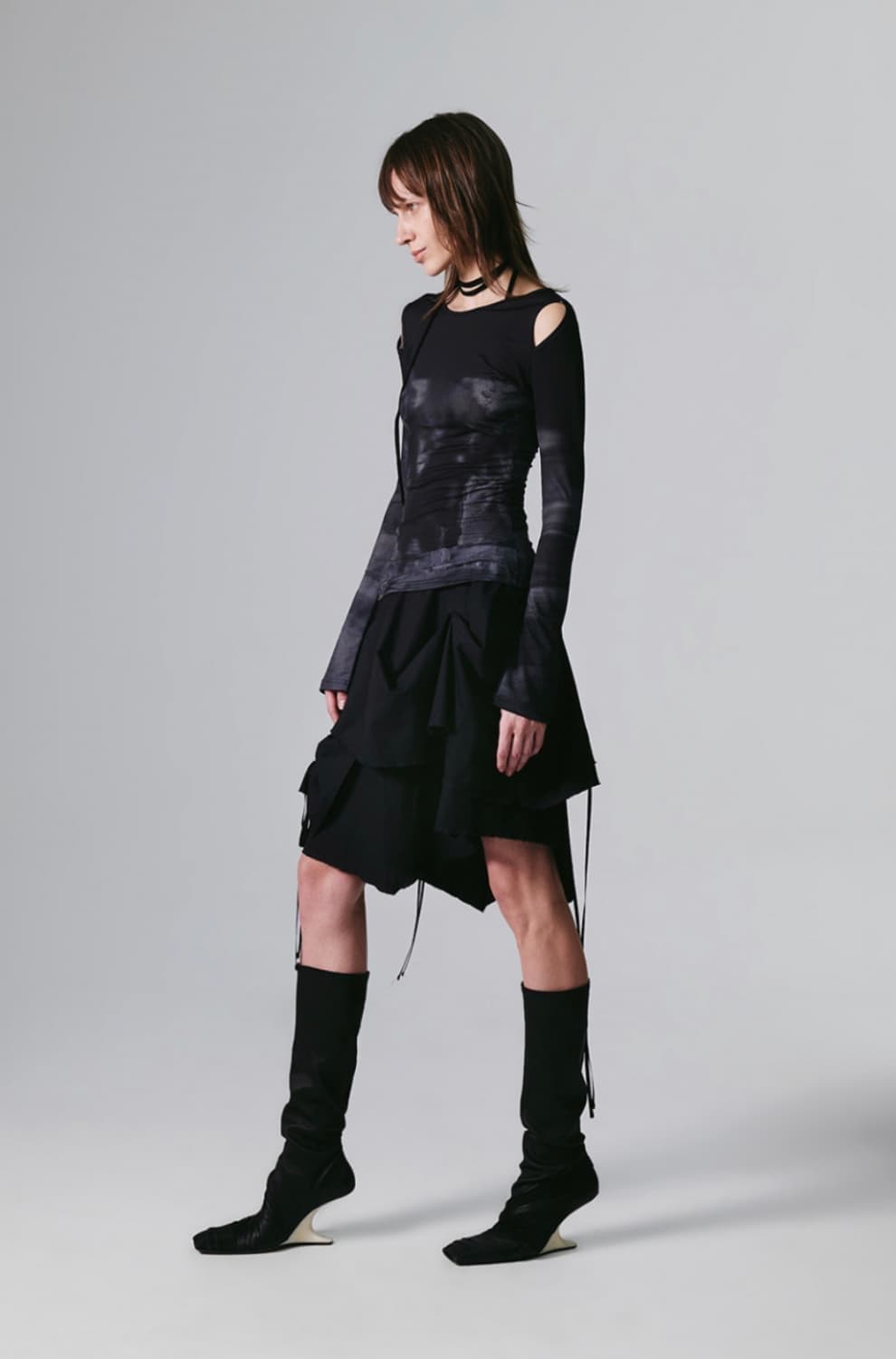 [ONE SIZE] 나체 레이어드 드레이핑 스커트 블랙 상품이미지1