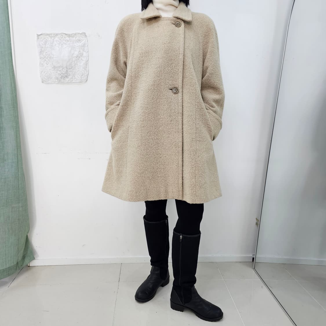 SANYO 울 블렌드 내추럴 베이지 하프코트 상품이미지1