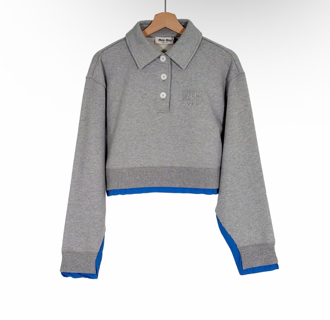 [S] 미우미우 포플린 셔츠 레이어드 카라 맨투맨 스웻 티셔츠 그레이 상품이미지1