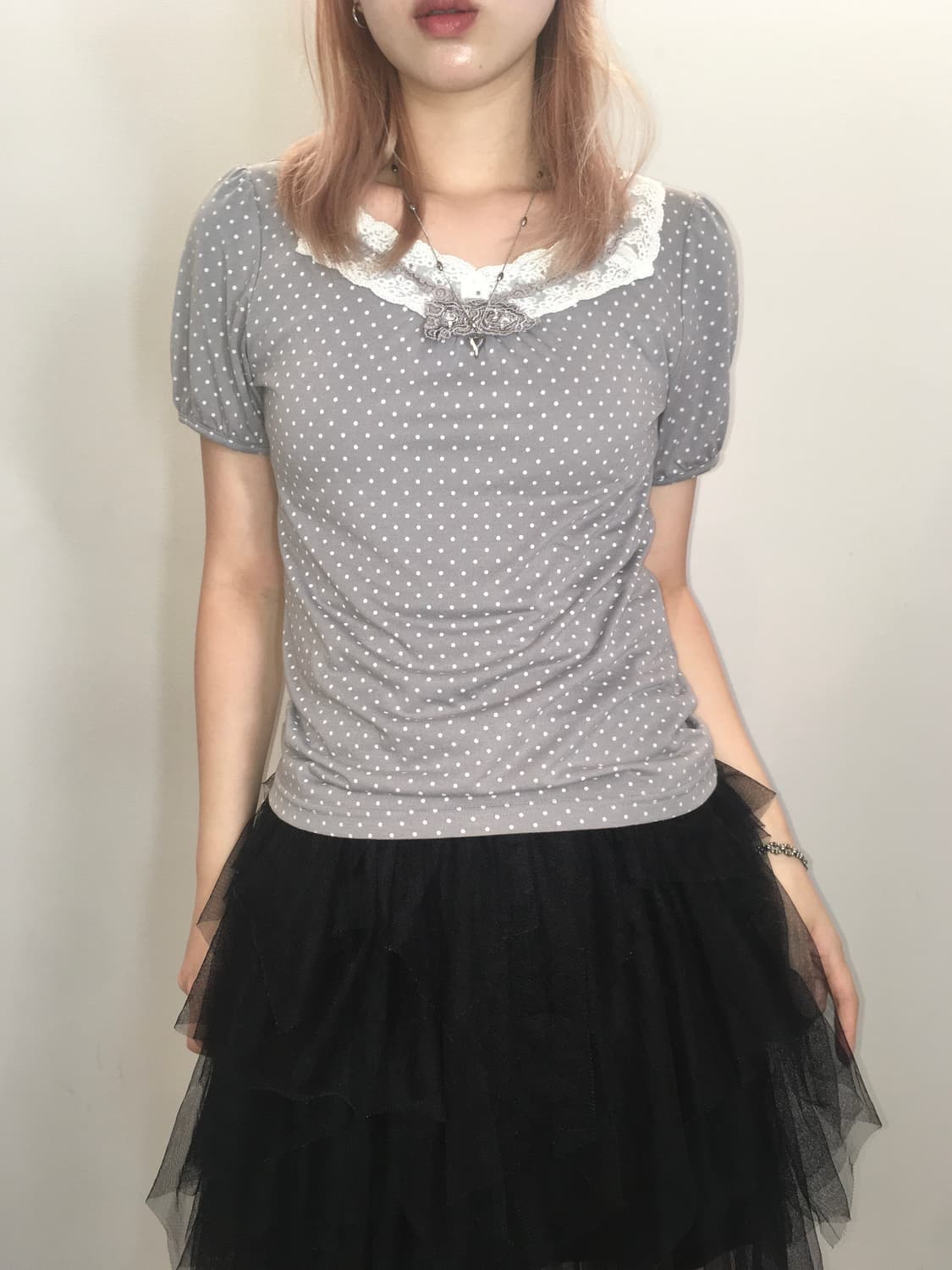 axes femme dot lace puff t shirt 상품이미지2