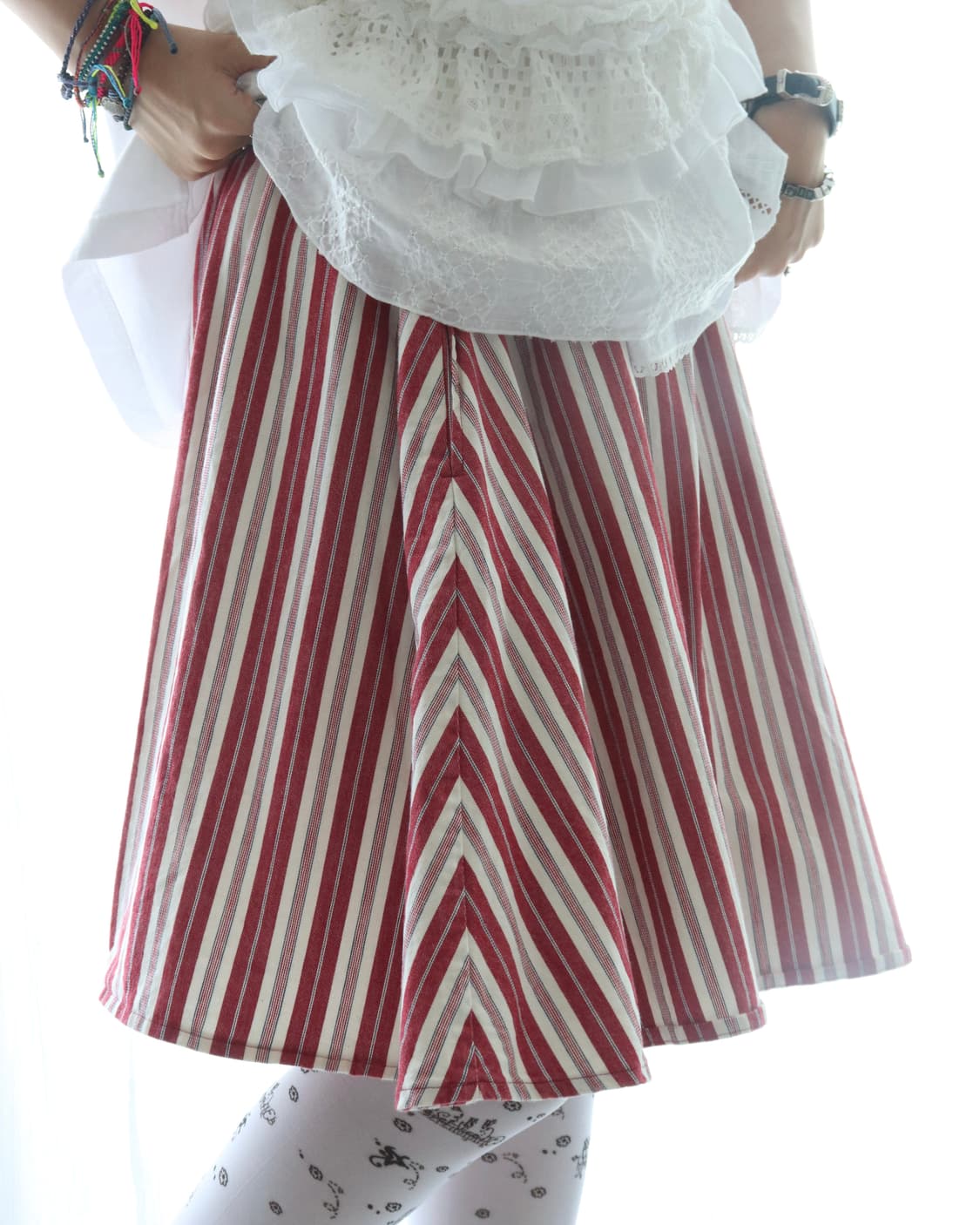 [Beams Boy] Red Stripe Midi Skirt 상품이미지8