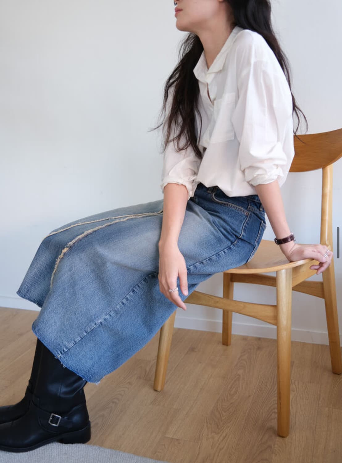 더버터크림 Cut off denim maxi skirt 슬로코 스커트 상품이미지2