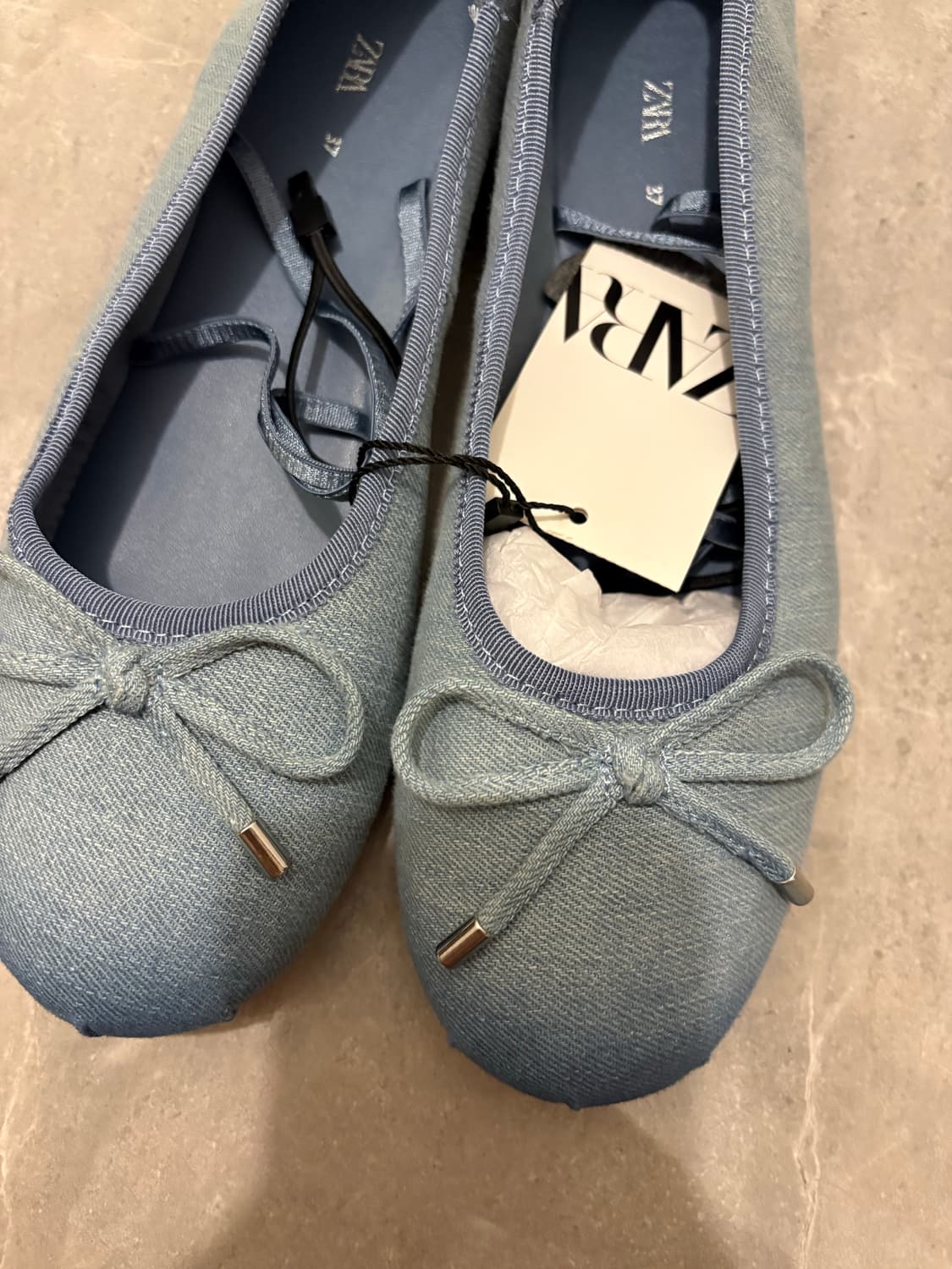 자라 데님 리본 플랫슈즈 37 새상품 상품이미지3