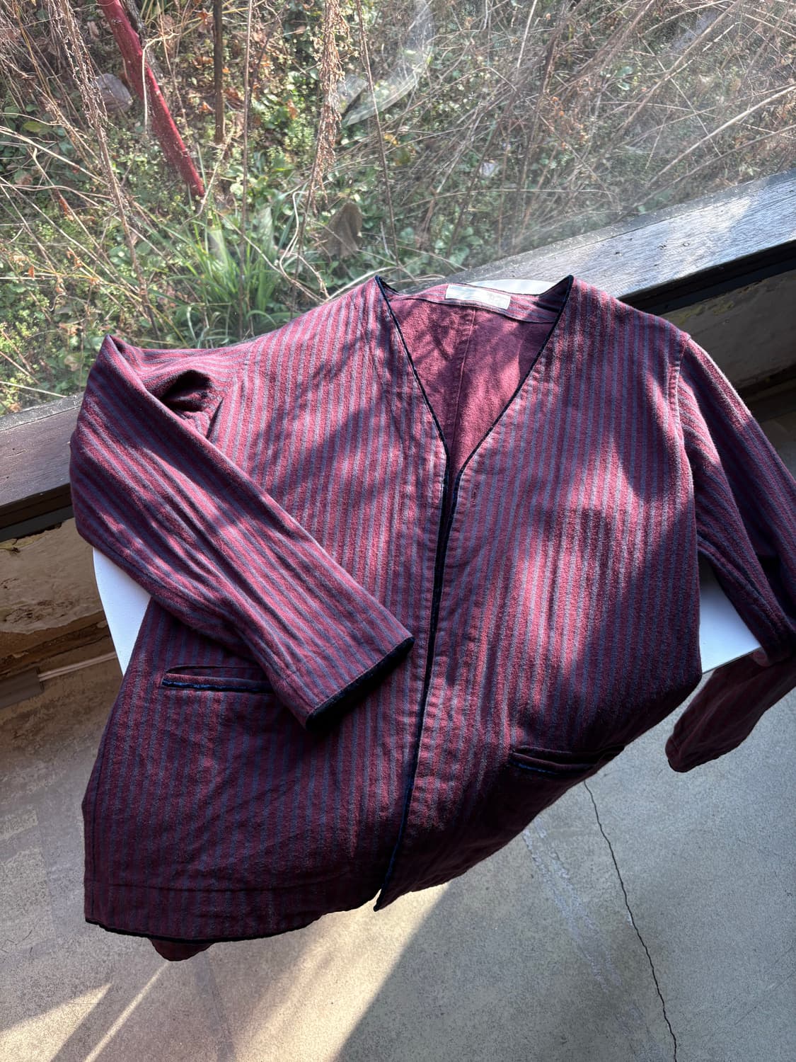 버건디 스트라이프 코튼 가디건 상품이미지4