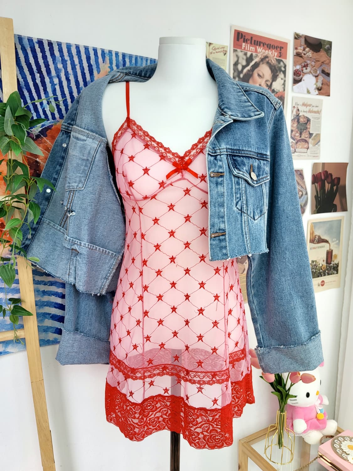 러블리 스타 레드 슬립 빈티지 레이어드 상품이미지1