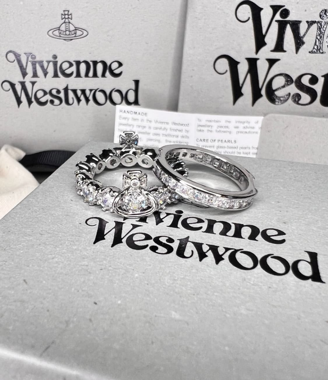 비비안웨스트우드 아카이브 크리스탈 큐빅 orb 2단 레이어링 반지 상품이미지6