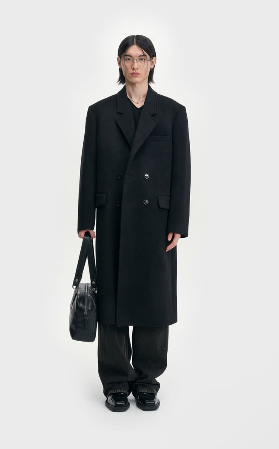 벨리에 버티컬 더블 코트 솔리드 블랙 05 (105) 사이즈 상품이미지1