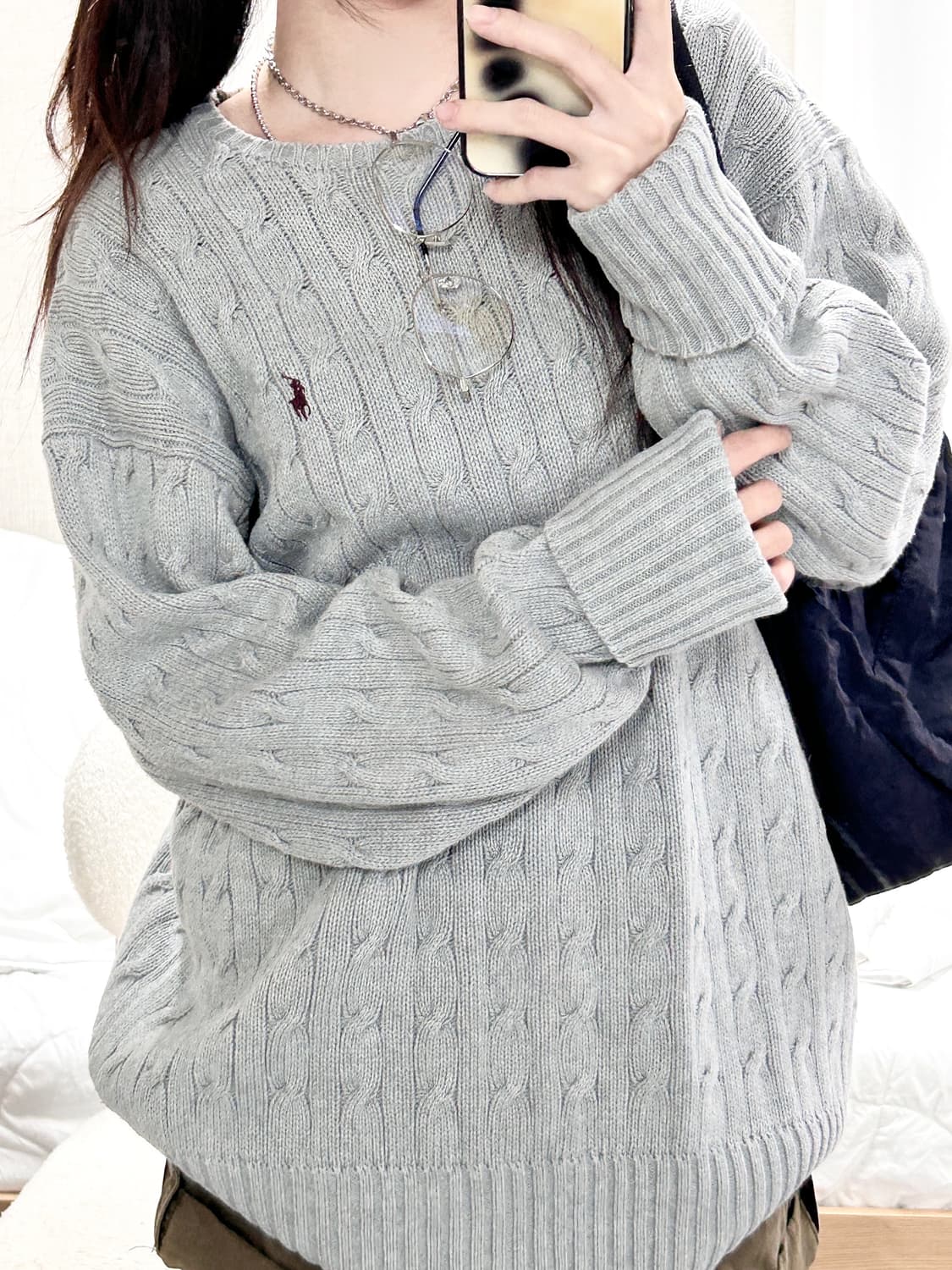 폴로 버건디포니 그레이 케이블니트 상품이미지5