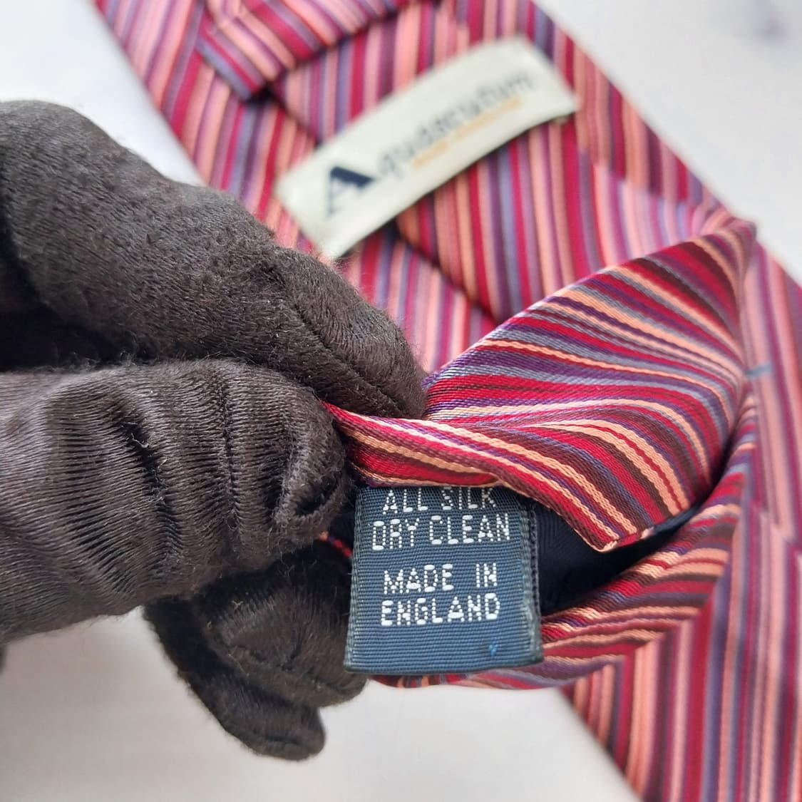 아쿠아스큐텀 실크 레드 스트라이프 넥타이 9.1cm A등급 K2544 상품이미지9