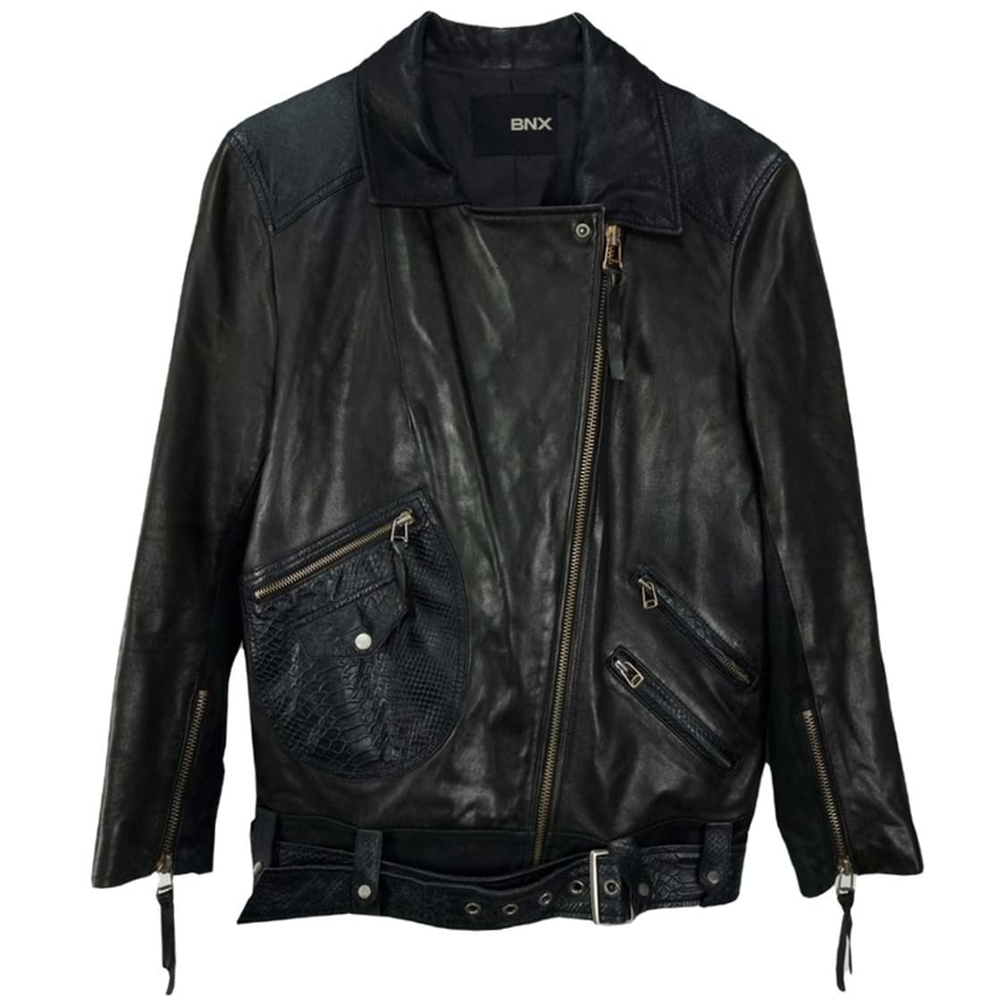 [빈티지] 리얼 쉽스킨 양가죽 사선 레더 자켓 블랙 M19171 상품이미지2