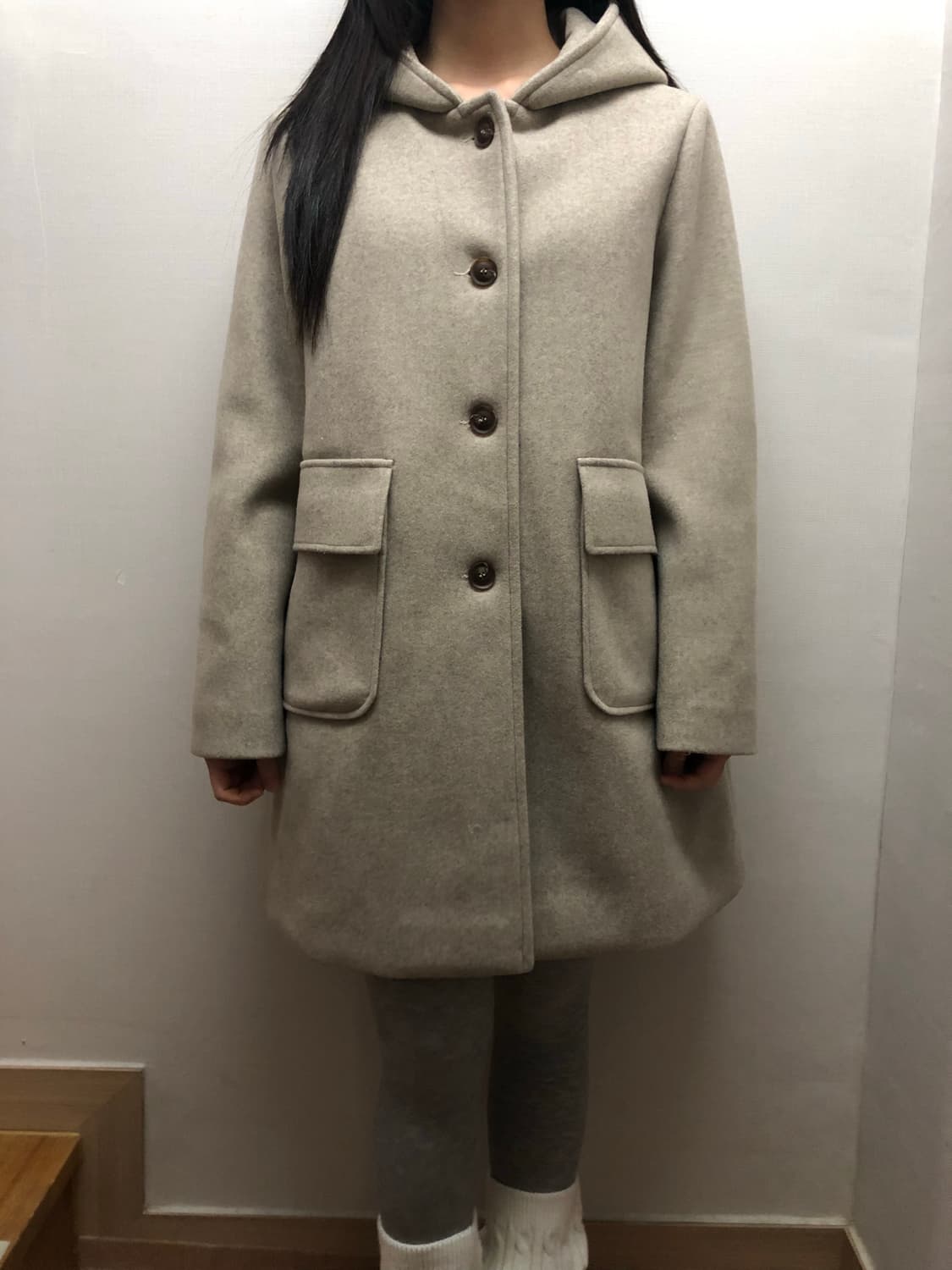 빈티지 오트밀 울 하프 코트 상품이미지2