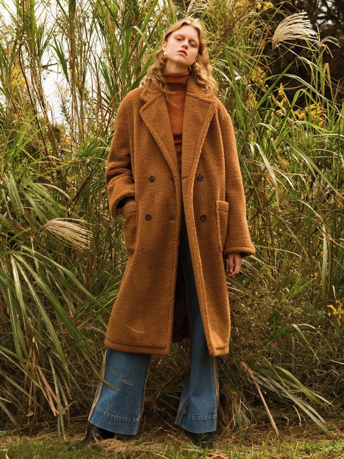 (M) 앤더슨벨 테디베어 울 더블 코트 카멜 브라운 상품이미지2