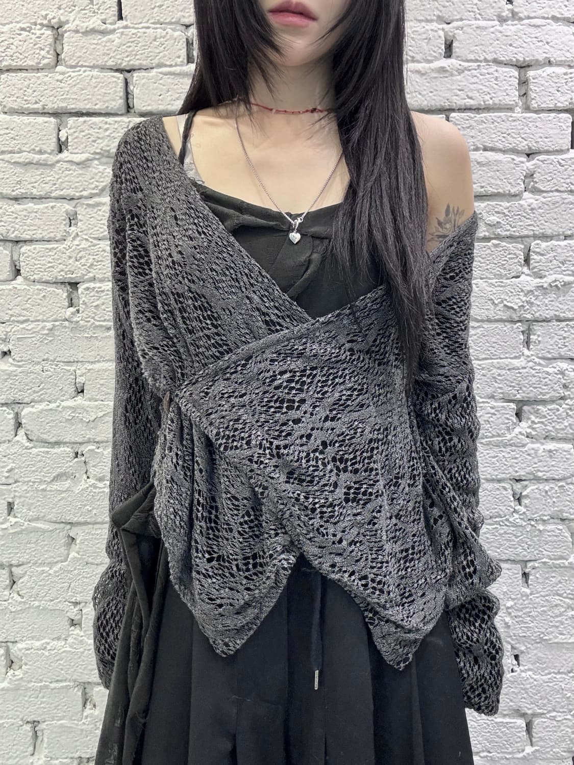 Grunge Sheer Shadow Lace Wrap Cardigan 상품이미지2