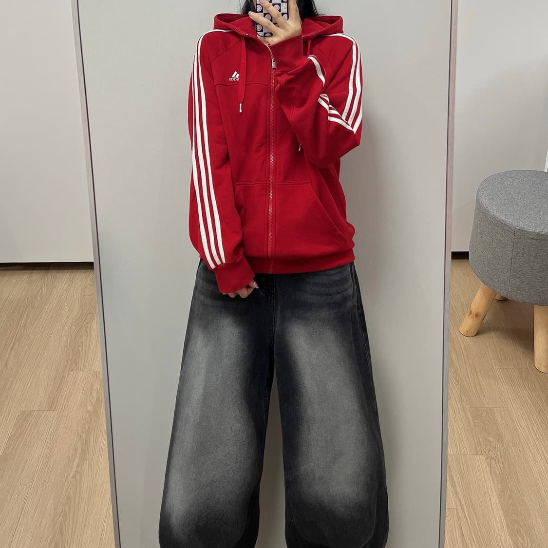 아디다스 올드스쿨 자수로고 삼선 레드 후드집업 상품이미지2