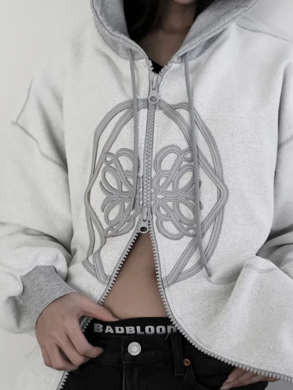 롬버스 래더패치 후드집업 그레이 상품이미지1