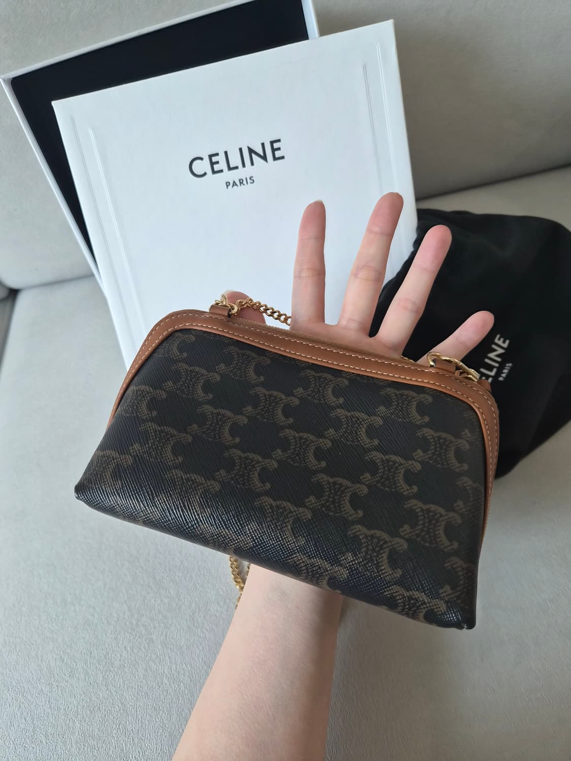 (이너백,스트랩포함)셀린느 트리오페 체인 클러치 탄 상품이미지10