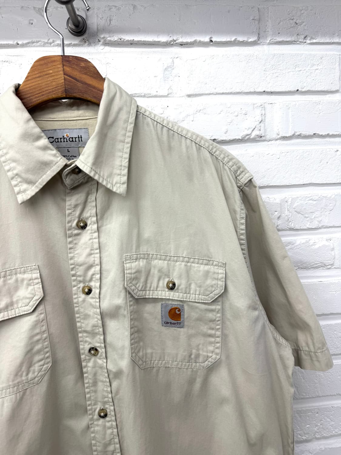 칼하트 베이지 코튼 반팔셔츠 상품이미지4