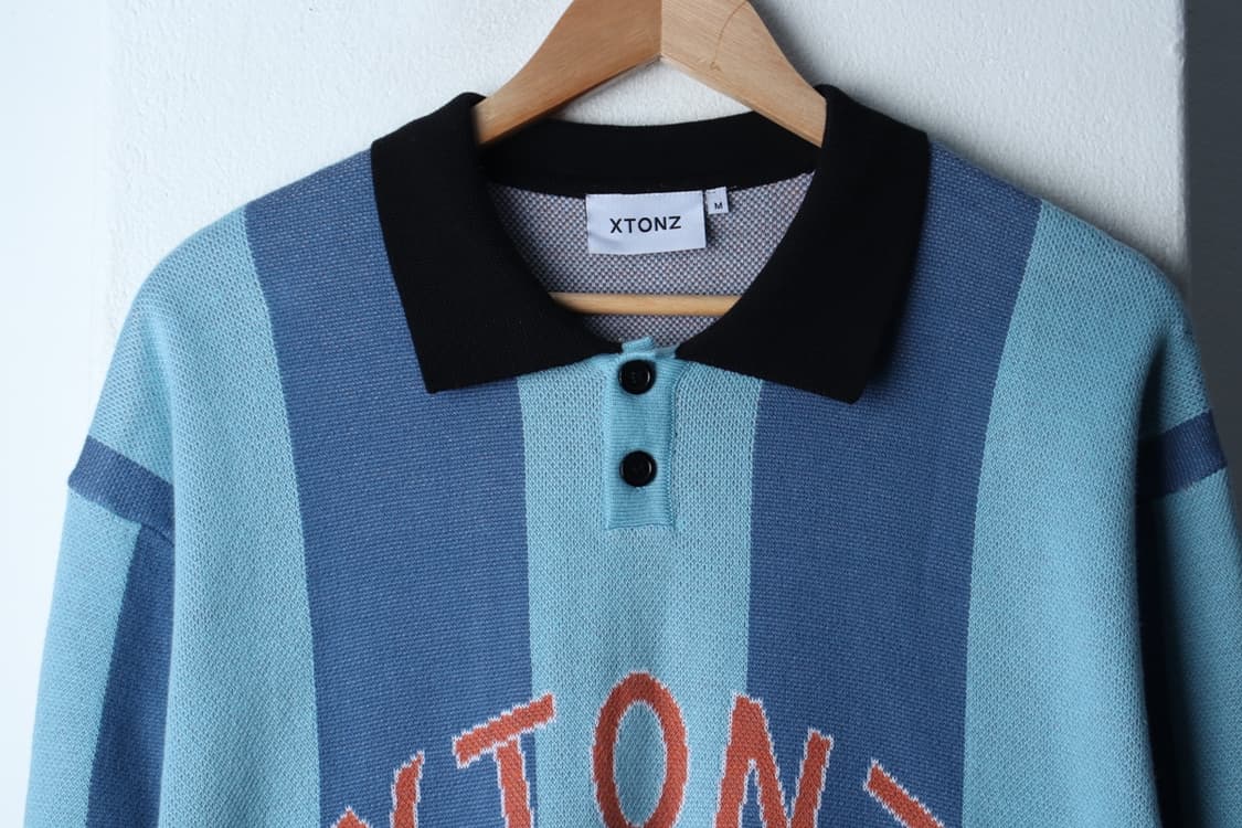 (M-XL) 엑스톤즈 반팔 카라 티셔츠 니트 스트라이프-H32510 상품이미지3