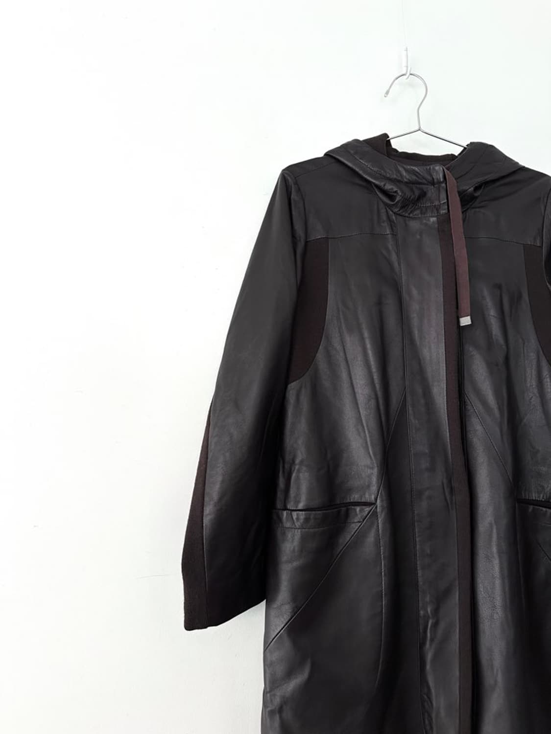 Knit dual hoody leather jacket / brown 상품이미지2