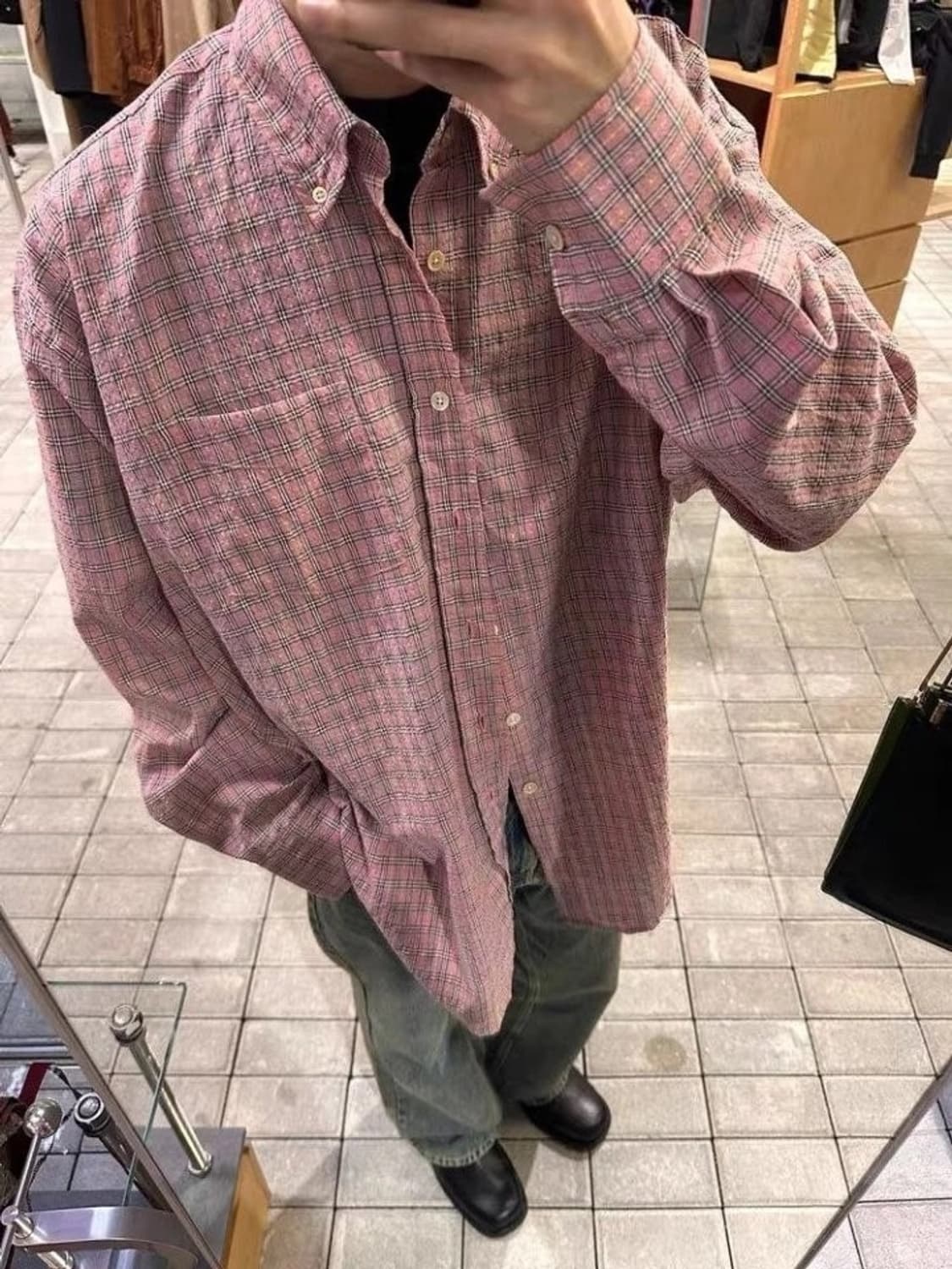 아워레가시 버로우드 BD 체크 셔츠 핑크 48 상품이미지2