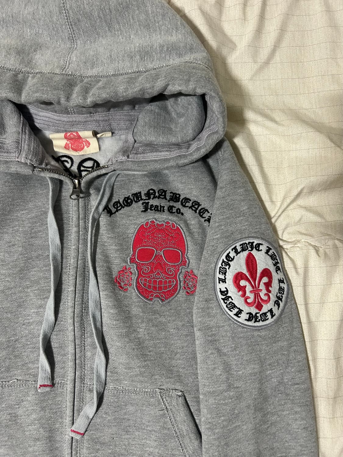 라구나 비치 진 컴퍼니 해골 자수 펑크 그레이 후드집업 상품이미지4