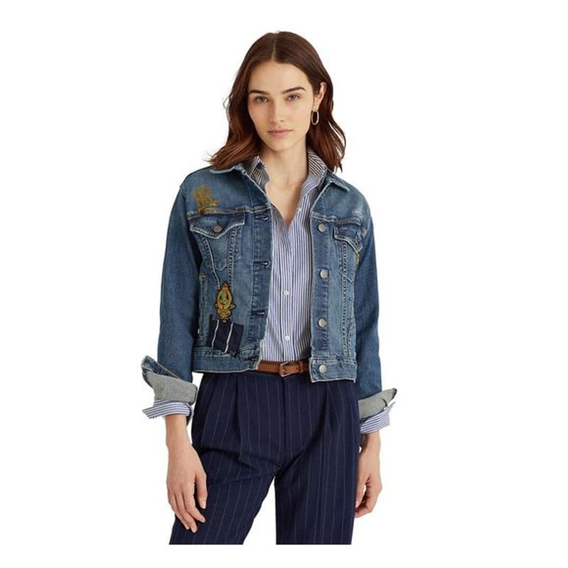 폴로 랄프로렌 21 신형 와펜 패치 데님 자켓 여성 청자켓 XS 상태좋음 상품이미지1