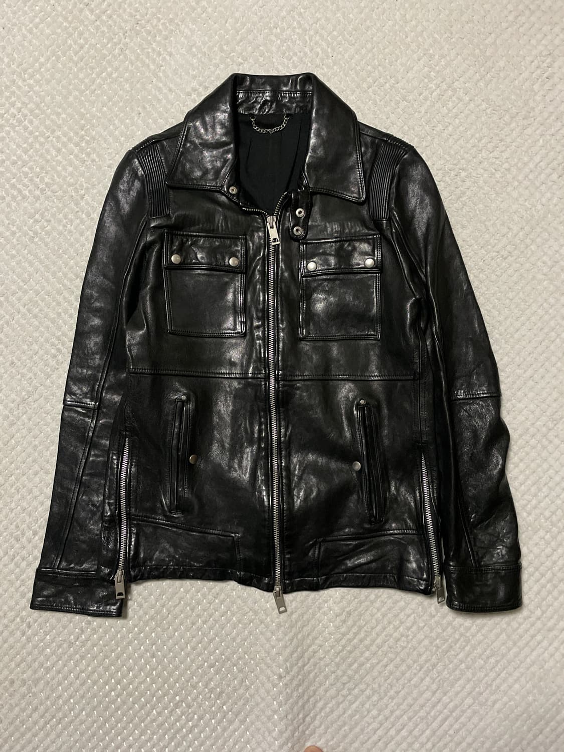 광희시장 웨스턴 무드 램스킨 양가죽 2WAY 바이커 포켓 레더 자켓 상품이미지1