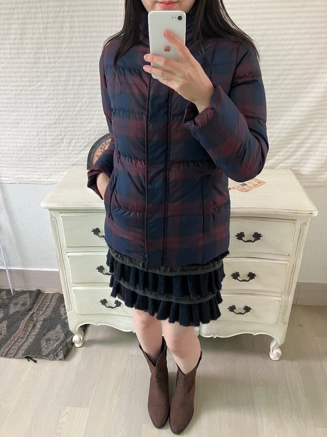 jpn vintage 네이비 레드와인 체크 패딩 y2k 스트릿 갸루 펑키 상품이미지4