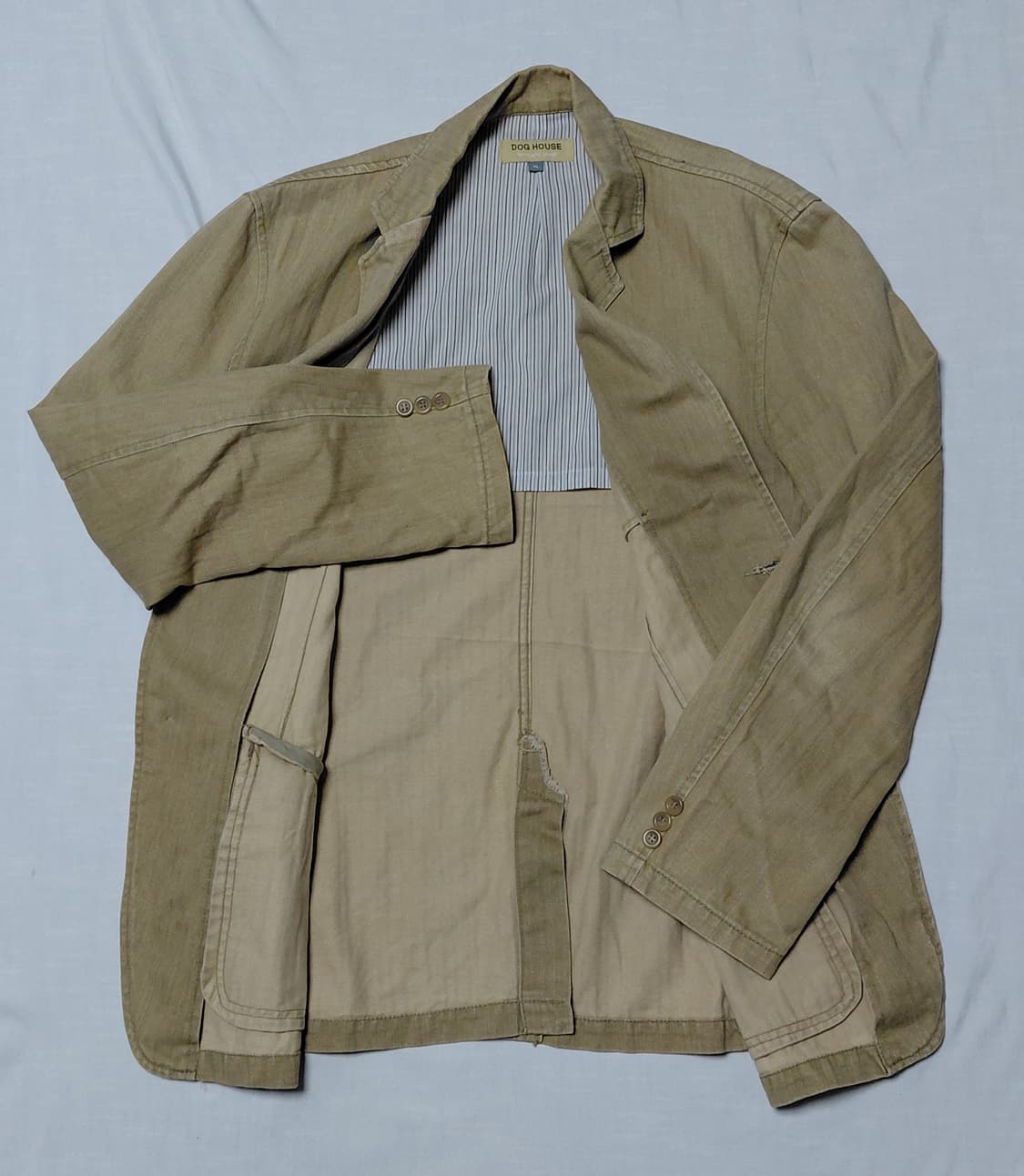 할인!! (XL) DOG HOUSE 빈티지 베이지 코튼 린넨 블레이저 상품이미지5