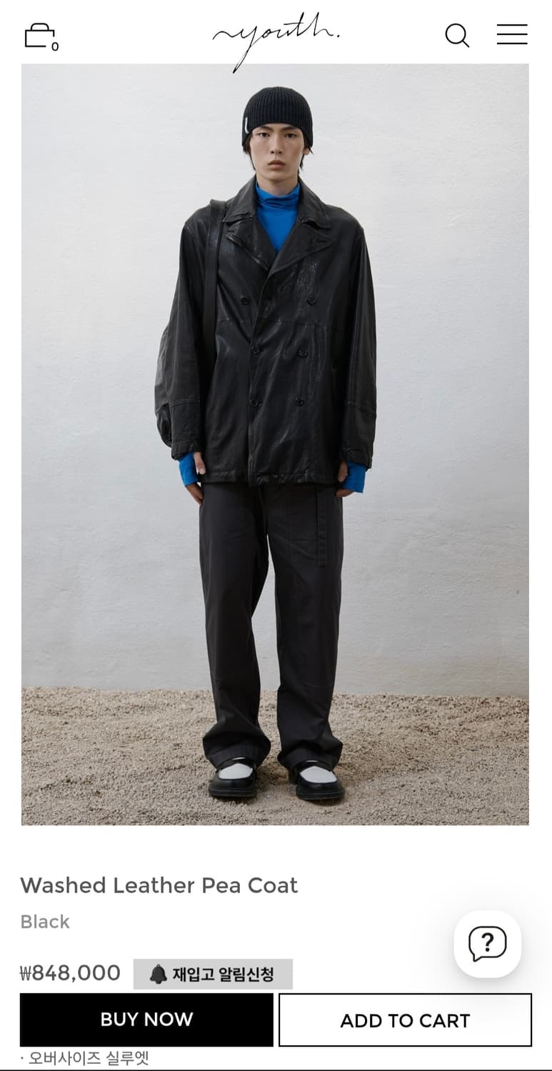 새상품_[M]유스(youth) 워싱 레더 피코트 블랙 M사이즈 상품이미지1