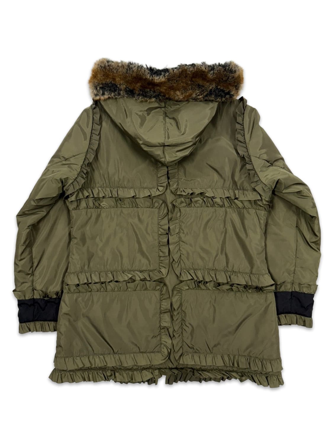 빈티지 Soobinie 카키 프릴 퍼 후드 패딩 상품이미지5