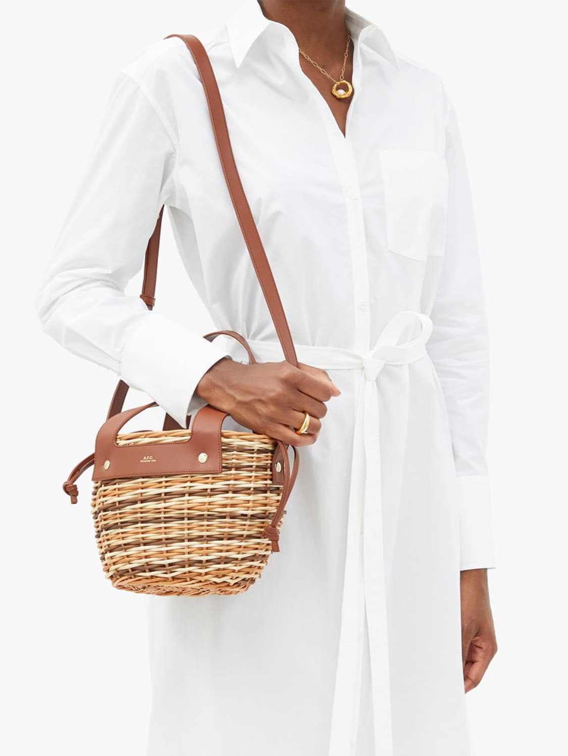 (정품) A.P.C. 아페쎄 라탄 가죽 버킷백 브라운 상품이미지6