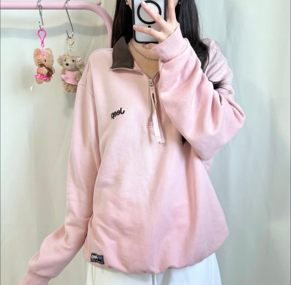 지프 딸기 초코 브라운 반집업 맨투맨 상품이미지2