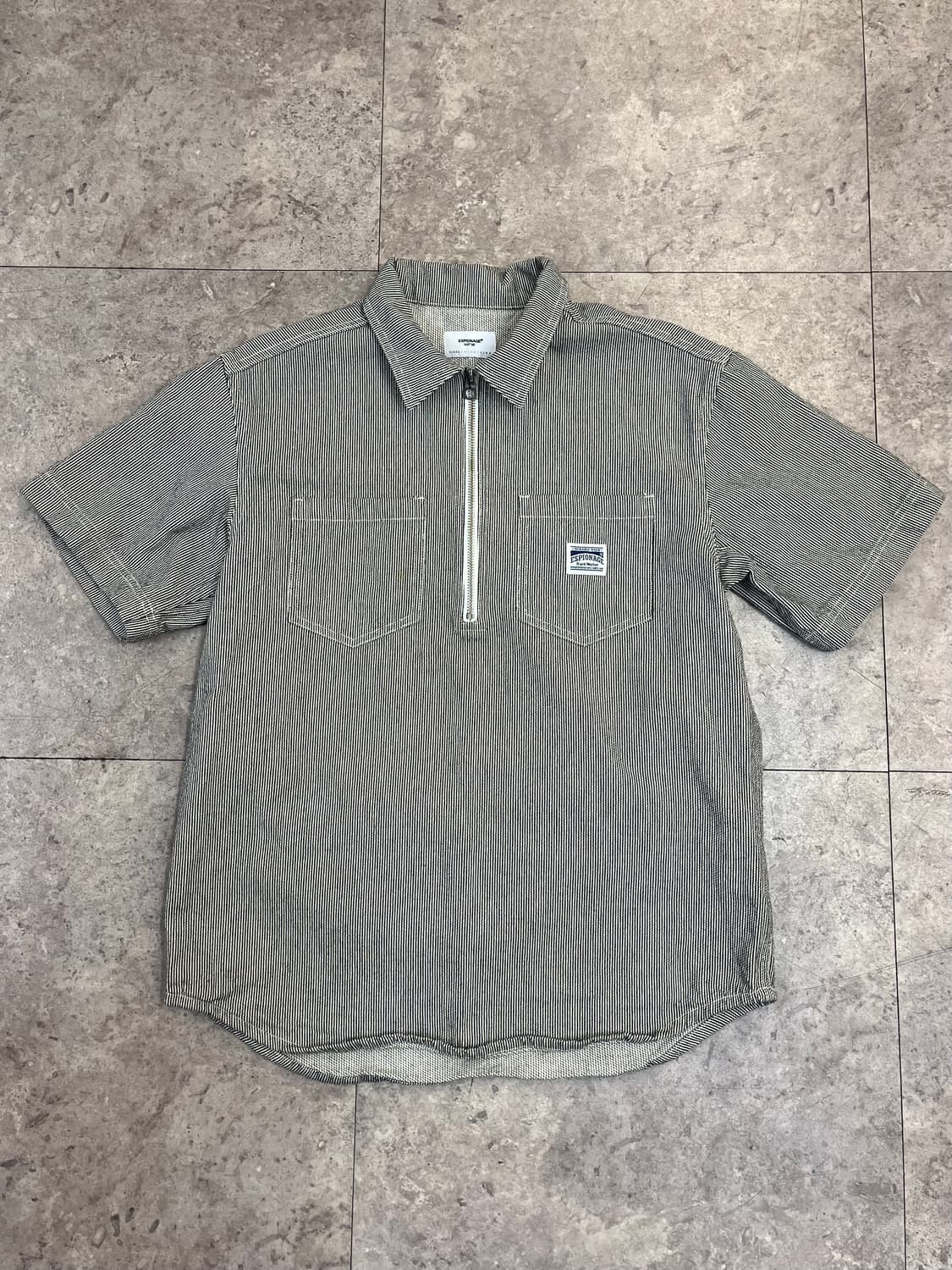 에스피오나지 스트라이프 반집업 반팔 셔츠 블랙 #csz3672 상품이미지4