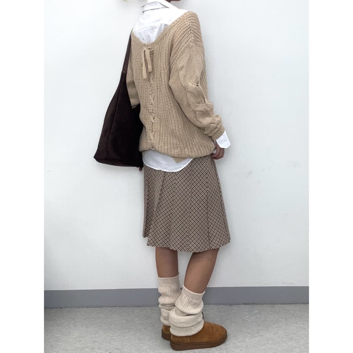 빈티지 울100% 브라운 미디 스커트 상품이미지2