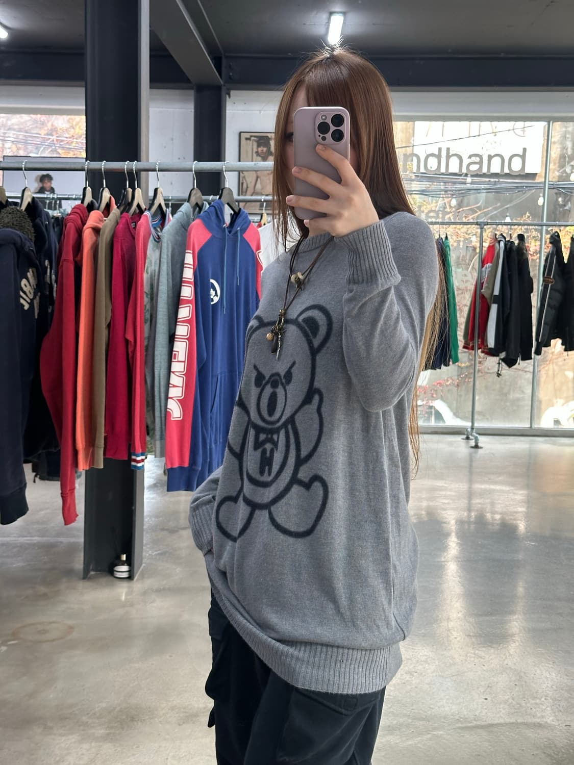 히스테릭글래머 퍽베어 빅로고 크루넥 니트 상품이미지3