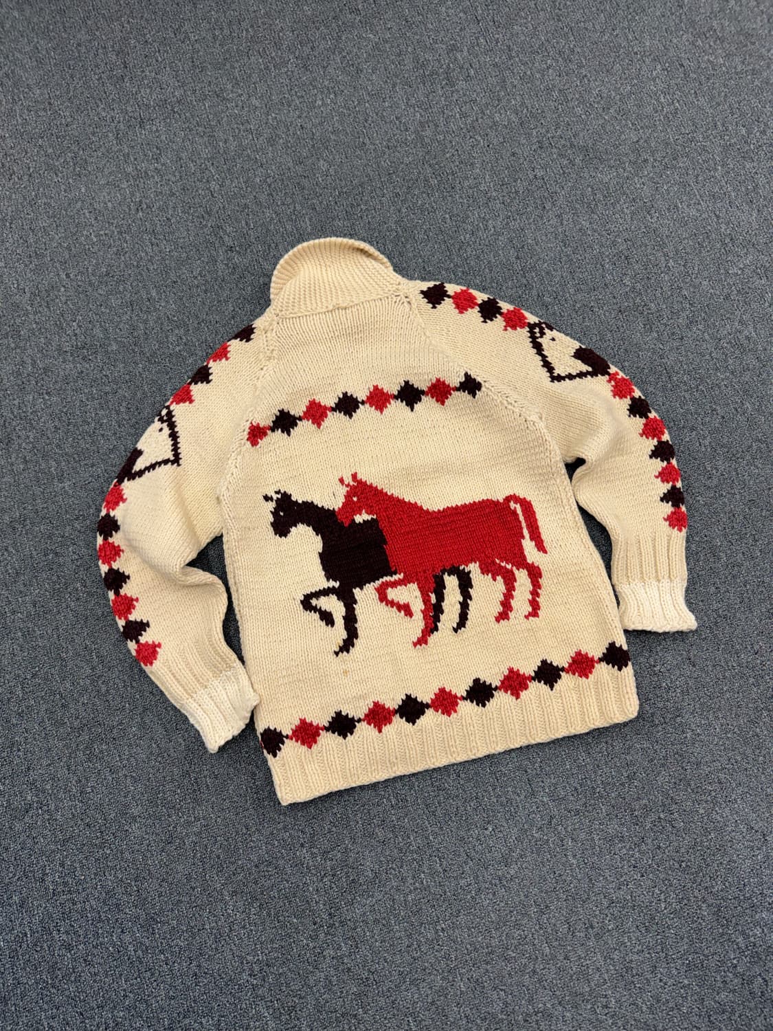 OS)60’s 빈티지 헤비 울 말 패턴 코위찬 가디건 상품이미지7