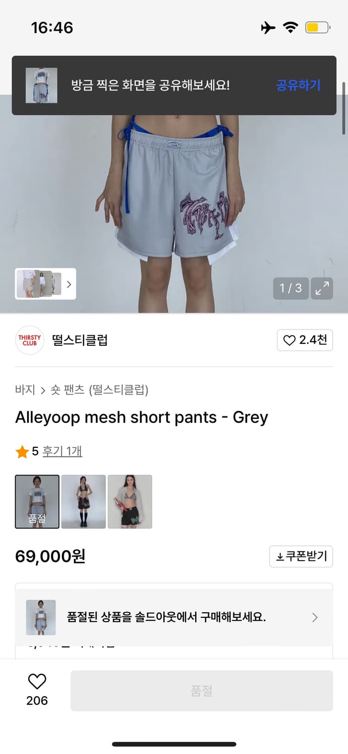 Alleyoop mesh short pants - Grey 상품이미지4