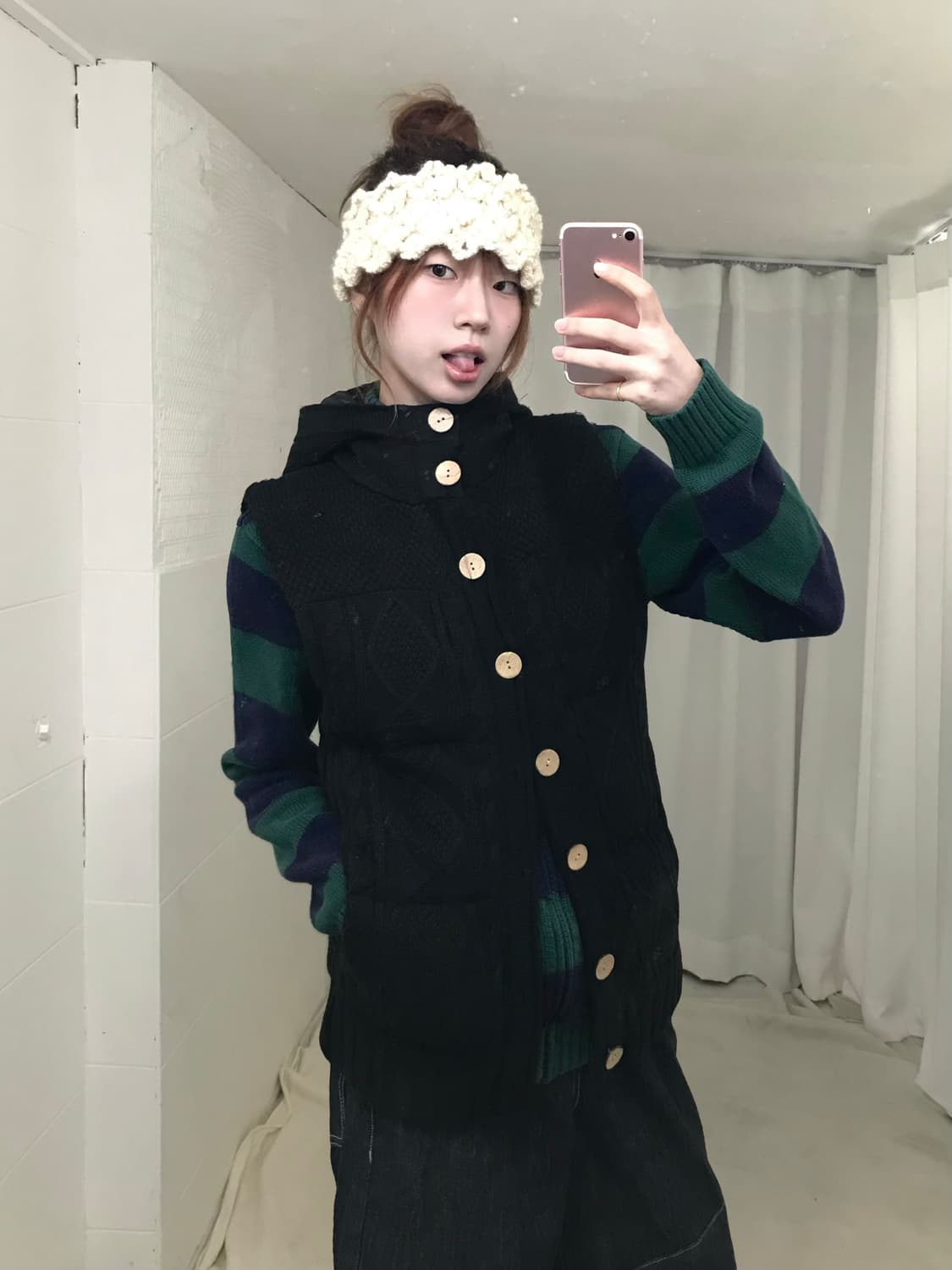 빈티지 모리 블랙 니트 패딩 조끼 베스트 상품이미지2