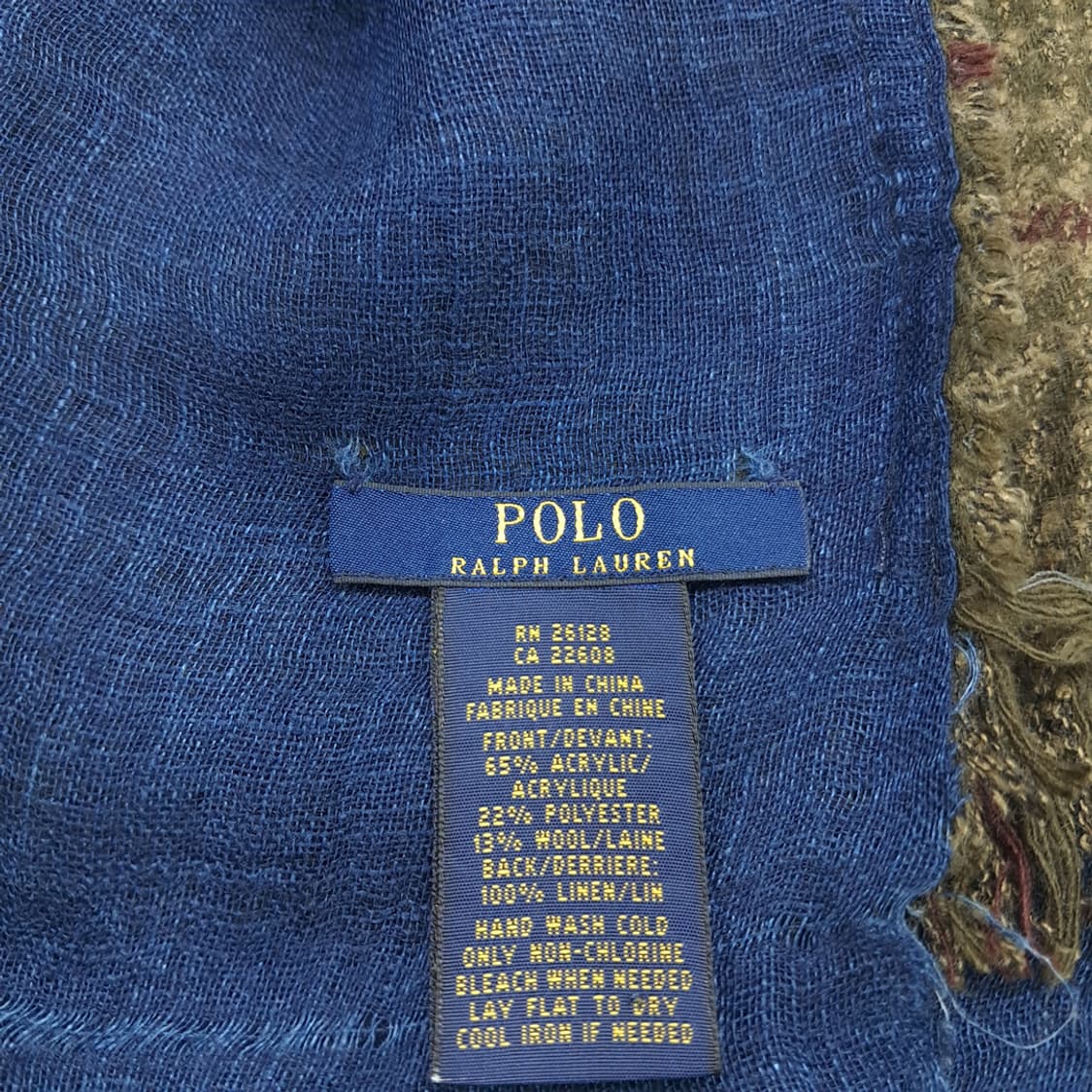 MX297 폴로 랄프로렌 올리브그린 체크 울 린넨 목도리 머플러 상품이미지6