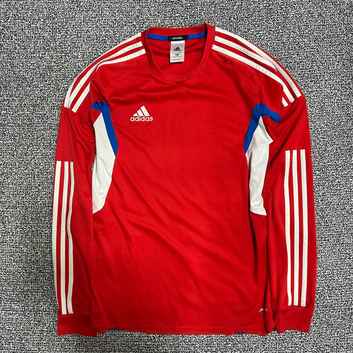 (100) 아디다스 빨간색 삼선 긴팔 티셔츠 상품이미지1